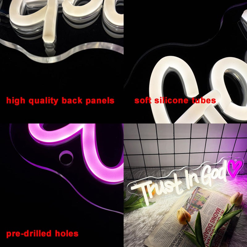 Symone Trust In God Neon Sign, USB Powered Dimmable Spiritual Decor Faith Hope Love Sign LED Neon Light, for Faith Religious Church Prayer Room Living Room Room(15.7 * 3.9 In) - Image 3