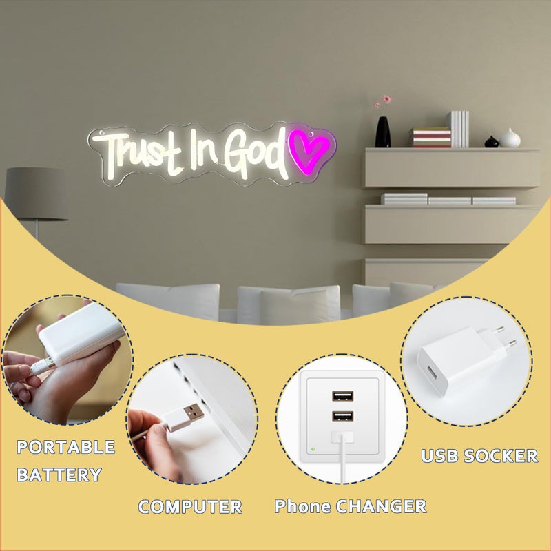 Symone Trust In God Neon Sign, USB Powered Dimmable Spiritual Decor Faith Hope Love Sign LED Neon Light, for Faith Religious Church Prayer Room Living Room Room(15.7 * 3.9 In) - Image 4