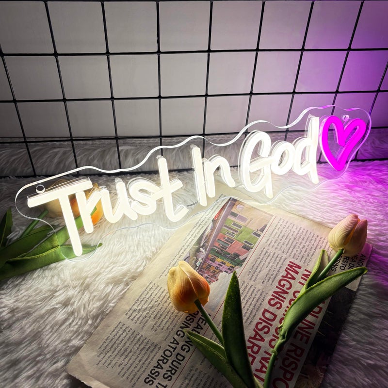 Symone Trust In God Neon Sign, USB Powered Dimmable Spiritual Decor Faith Hope Love Sign LED Neon Light, for Faith Religious Church Prayer Room Living Room Room(15.7 * 3.9 In) - Image 2