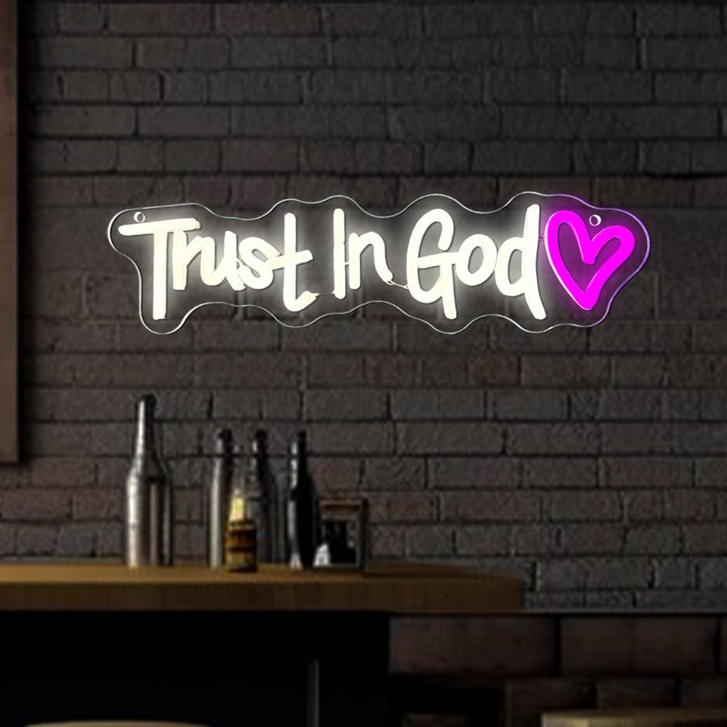 Symone Trust In God Neon Sign, USB Powered Dimmable Spiritual Decor Faith Hope Love Sign LED Neon Light, for Faith Religious Church Prayer Room Living Room Room(15.7 * 3.9 In) - Image 1