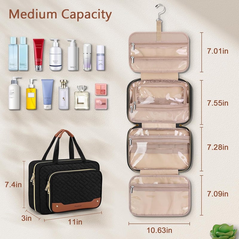 Wedama Toiletry Bag for Women, Hanging Travel Toiletry Bag with Jewelry Organizer Compartment Medium Makeup Bag, PVC Waterproof Cosmetic Travel Bag Trips Camping Bathroom, Black+Brown - Image 4