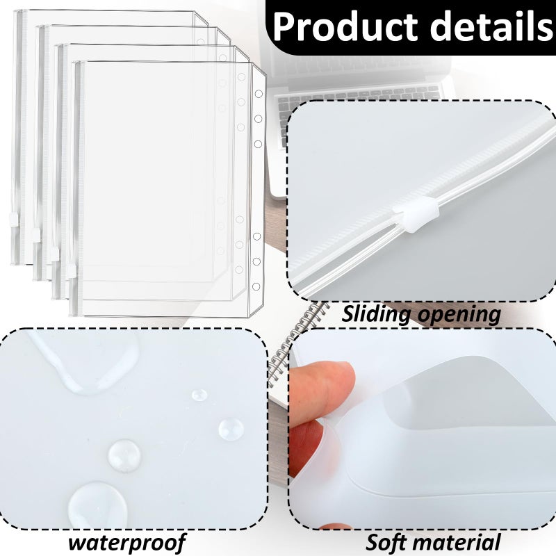 salbsever Premium Clear Binder Zipper Folders - 12PCS A5 Size 6 Holes Binder Inserts, Document Filing Bags for 6-Ring Notebook Loose Leaf Bags - Image 4
