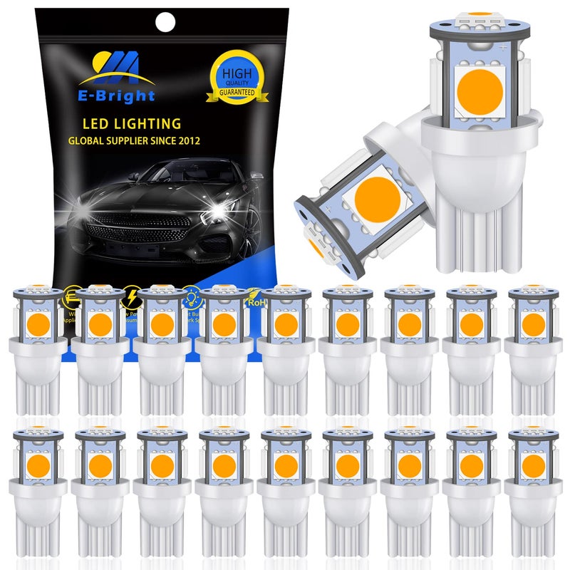 YM EBright 20Pack 194 Led Light 5050 5SMD T10 194 168 W5W 2825 LED Bulb For Car Interior Dome Map Trunk Light Clearance Dashboard Bulb License Plate Light Warm White DC 12V
