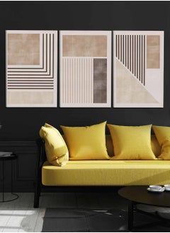LOWHA Set Of 3 Canvas Wall Arts Stretched Over Wooden Frame with Abstract Paintings  - Image 2