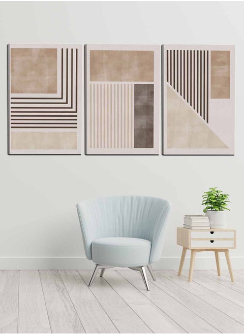 Set Of 3 Canvas Wall Arts Stretched Over Wooden Frame with Abstract Paintings