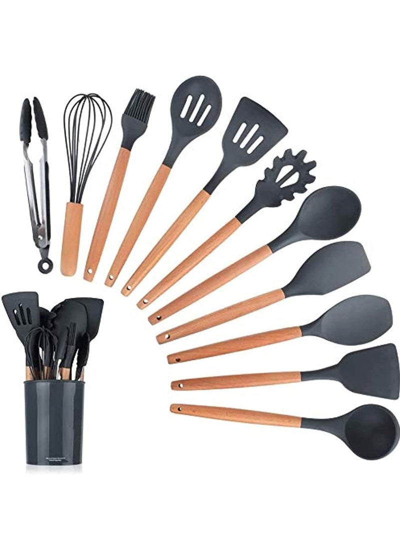 Rock Pow 12PCS Kitchen Utensil Set Silicone Cooking Utensils Kit Spatula Heat Resistant Wooden Spoons Gadgets Tool for Non-Stick Cookware - Image 1