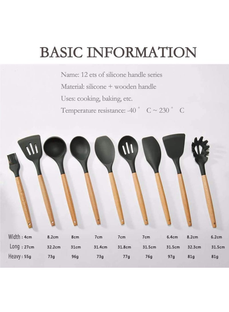 Rock Pow 12PCS Kitchen Utensil Set Silicone Cooking Utensils Kit Spatula Heat Resistant Wooden Spoons Gadgets Tool for Non-Stick Cookware - Image 3