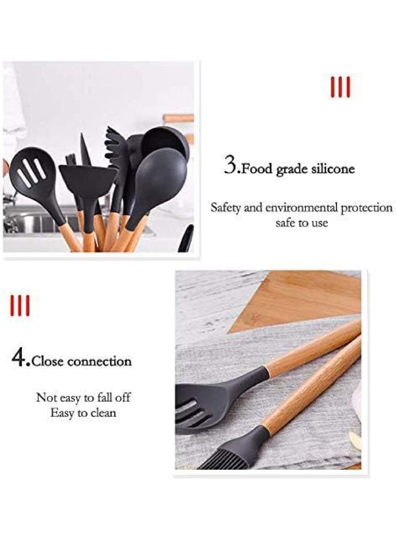 Rock Pow 12PCS Kitchen Utensil Set Silicone Cooking Utensils Kit Spatula Heat Resistant Wooden Spoons Gadgets Tool for Non-Stick Cookware - Image 5