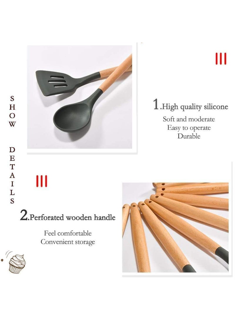 Rock Pow 12PCS Kitchen Utensil Set Silicone Cooking Utensils Kit Spatula Heat Resistant Wooden Spoons Gadgets Tool for Non-Stick Cookware - Image 4