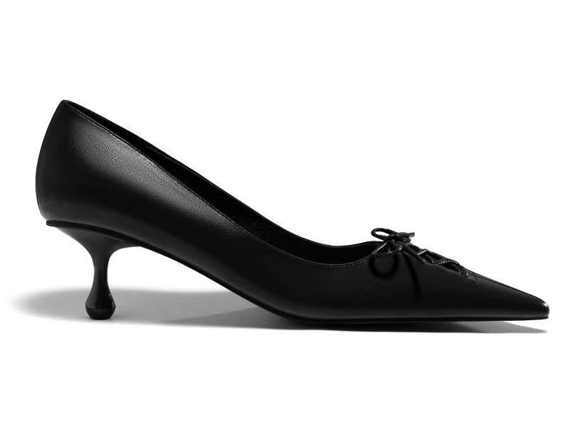 Coutgo Womens Kitten Low Heels Strappy Bow Closed Pointed Toe Slip On Dress Pumps Shoes, Black, Size 8 - Image 1