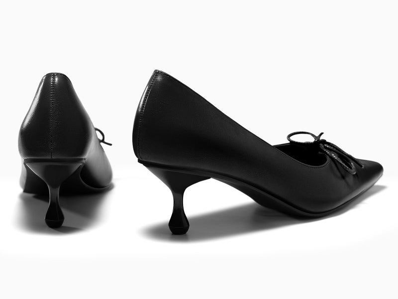 Coutgo Womens Kitten Low Heels Strappy Bow Closed Pointed Toe Slip On Dress Pumps Shoes, Black, Size 8 - Image 5