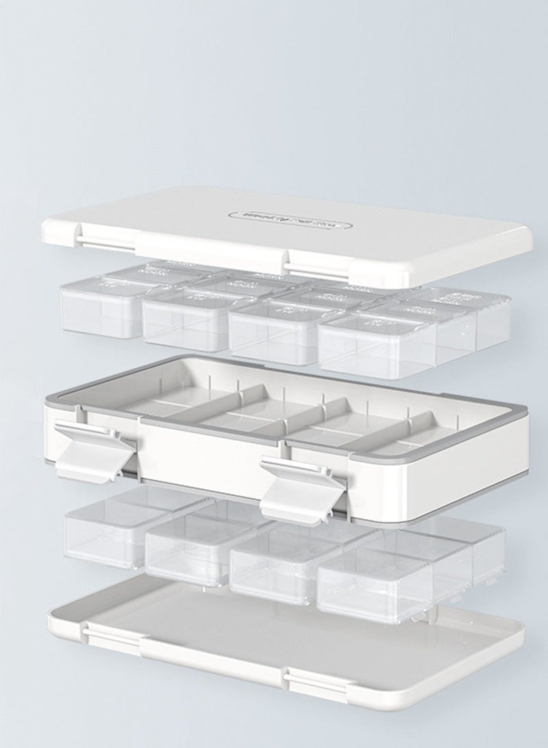 لبونير منظم حبوب أسبوعي XL 3 مرات في اليوم، 2 حجرات لحفظ الحبوب، منظم فيتامينات أسبوعي كبير جدًا، حاوية أدوية لحفظ الحبوب اليومية (أبيض) - Image 4