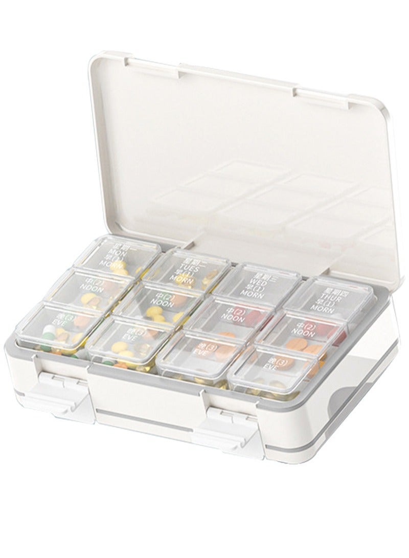 لبونير منظم حبوب أسبوعي XL 3 مرات في اليوم، 2 حجرات لحفظ الحبوب، منظم فيتامينات أسبوعي كبير جدًا، حاوية أدوية لحفظ الحبوب اليومية (أبيض) - Image 1