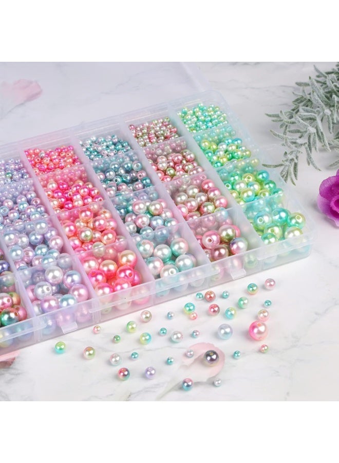 Capstro 1890PCS Gradient Pearl Beads Bracelet Making Kit – Mermaid Color Round ABS Beads Set, 24 Grid Organizer with Mixed Sizes | DIY Jewelry Beads Set Gift for Kids & Adults - Mermaid Pearl Kit - Image 3