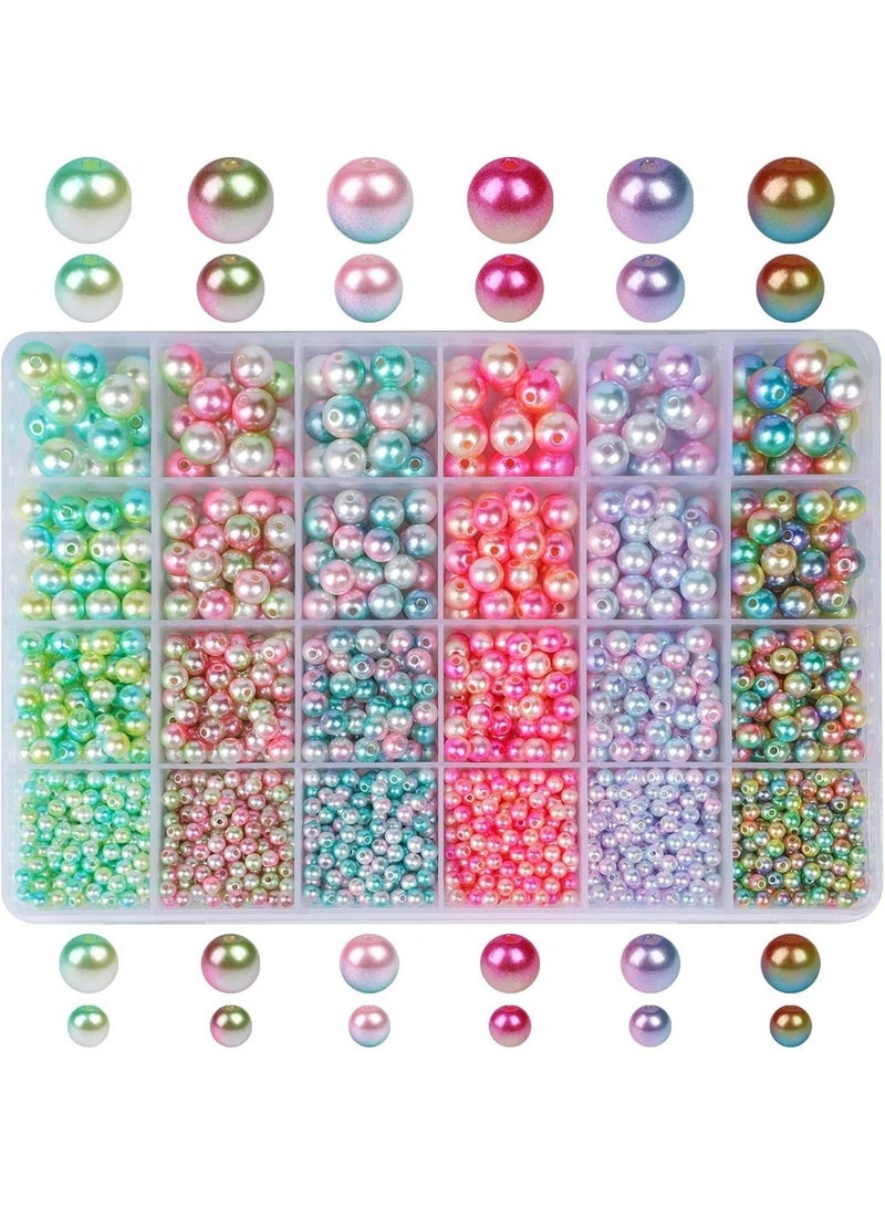 Capstro 1890PCS Gradient Pearl Beads Bracelet Making Kit – Mermaid Color Round ABS Beads Set, 24 Grid Organizer with Mixed Sizes | DIY Jewelry Beads Set Gift for Kids & Adults - Mermaid Pearl Kit - Image 1