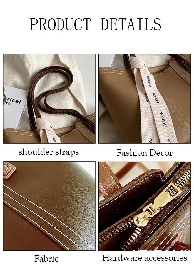 DUNISO - Women's Shoulder Tote Bag Faux Leather Handbag for Women Large Capacity Bucket Bag Fashionable Travel Messenger Shoulder Bag for Ladies Girls College Students (Beige) - Image 1
