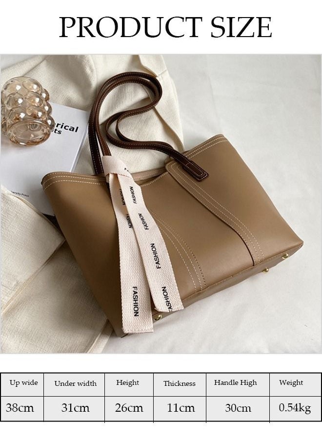 DUNISO - Women's Shoulder Tote Bag Faux Leather Handbag for Women Large Capacity Bucket Bag Fashionable Travel Messenger Shoulder Bag for Ladies Girls College Students (Beige) - Image 1