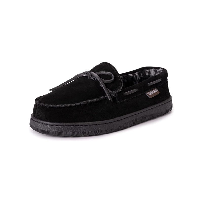 MUK LUKS mens Mens Paul Printed Berber Suede Moccasin Slipper Black 11 US