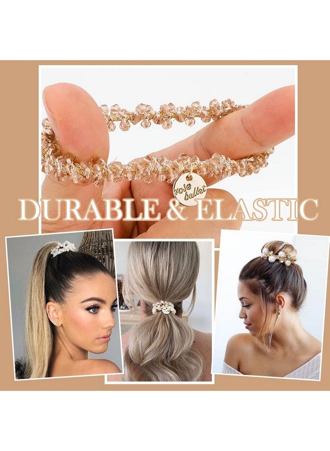 Ahoney 9Pcs Pearl Hair Ties Elastic Hair Scrunchies Hold Crystal Beads Bulk Hair Ropes Stretchy Handmade Boho Hair Accessories For Women Girls (Pearl&Crystal) - Image 2