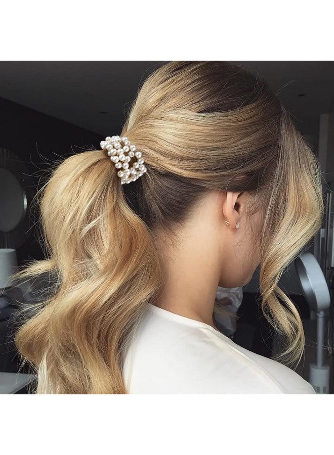 Ahoney 9Pcs Pearl Hair Ties Elastic Hair Scrunchies Hold Crystal Beads Bulk Hair Ropes Stretchy Handmade Boho Hair Accessories For Women Girls (Pearl&Crystal) - Image 5