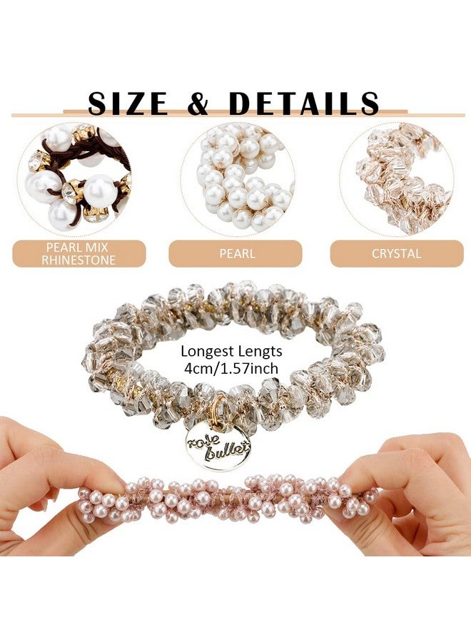 Ahoney 9Pcs Pearl Hair Ties Elastic Hair Scrunchies Hold Crystal Beads Bulk Hair Ropes Stretchy Handmade Boho Hair Accessories For Women Girls (Pearl&Crystal) - Image 3