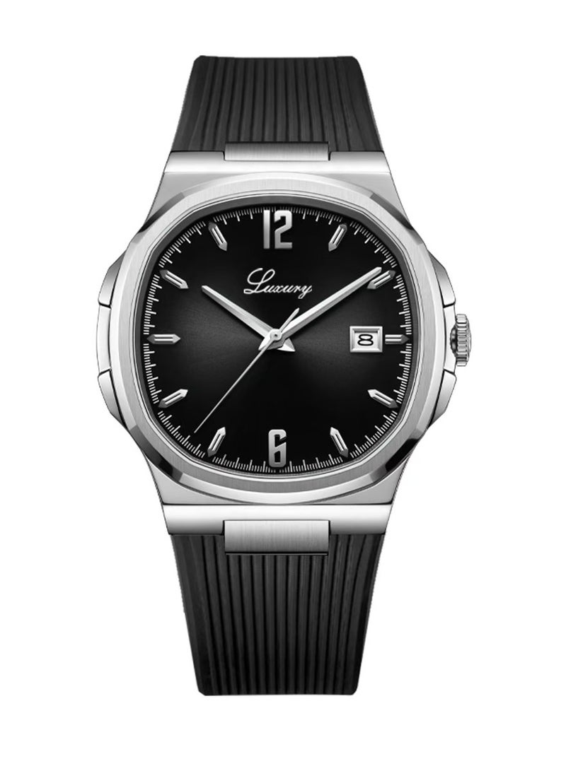 ساعة يد رجالية ربل ضد الماء وبجوة عالية - سوار أسود مع ميناء أسود