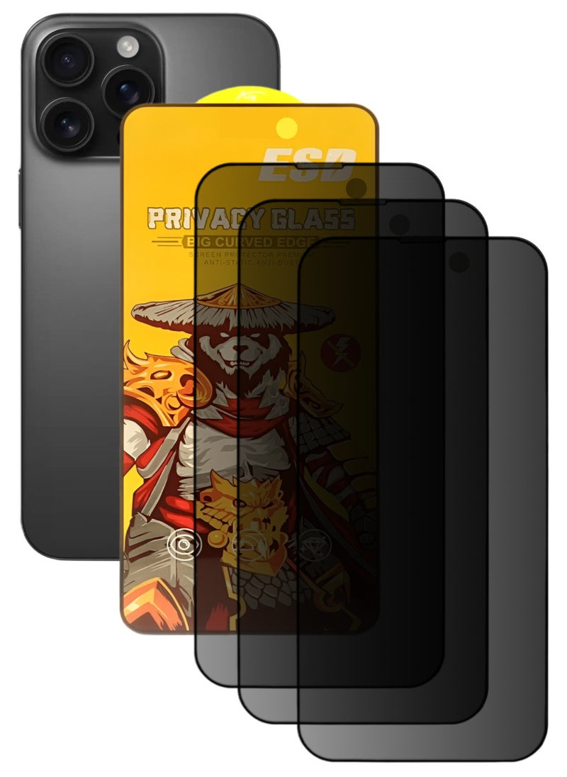 ESD 3 Pieces Tempered Dustproof Privacy Glass Screen Protector Compatible For iPhone 16 Pro - Image 1