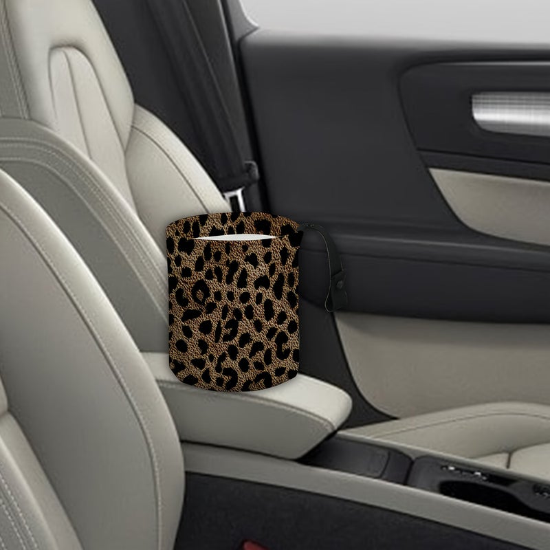 Leopard Print Fabric Close Up Car Trash Can Collapsible Reusable Automotive Garbage Bag Storage For Front Back Seat Accessories Auto Office Home - Image 4