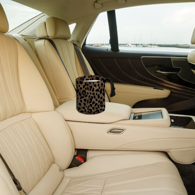 Leopard Print Fabric Close Up Car Trash Can Collapsible Reusable Automotive Garbage Bag Storage For Front Back Seat Accessories Auto Office Home - Image 5