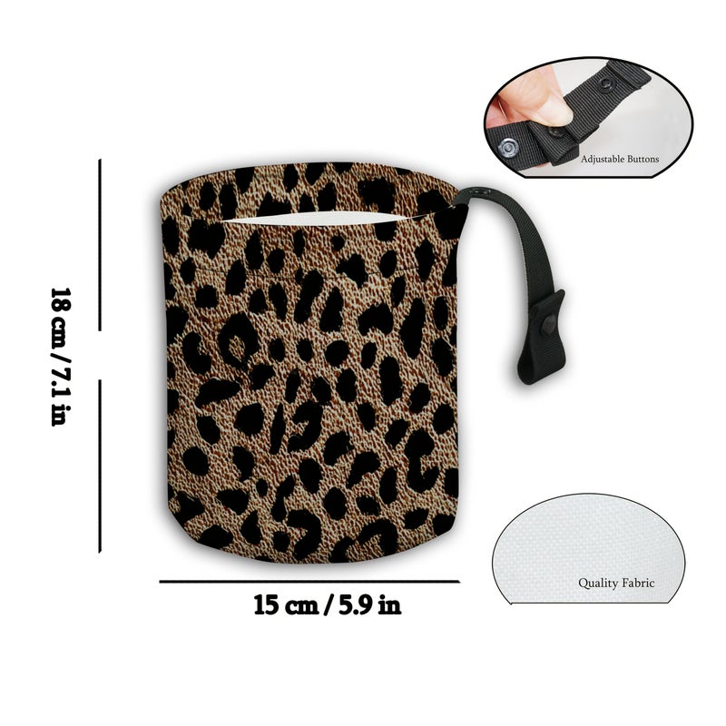 Leopard Print Fabric Close Up Car Trash Can Collapsible Reusable Automotive Garbage Bag Storage For Front Back Seat Accessories Auto Office Home - Image 2