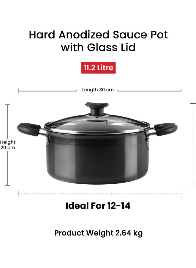 Vinod Hard Anodized Sauce Pot with Glass Lid- 30 cm, 11.2 Ltr Non - Induction - Image 5
