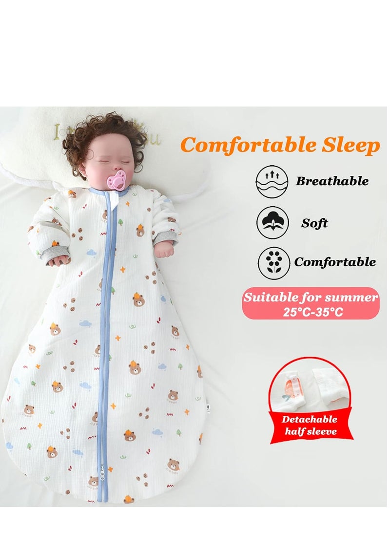 Rightsure Baby Sleeping Bag, 0.5 TOG Baby Sleeping Bag, 100% Cotton Baby Sleeping Bag, Double Zipper Gauze Baby Sleeping Bag Long Sleeve, Baby Wearable Blanket for Babies 0-24 Months  - Image 3