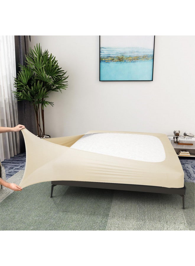 ALYVIA SPRING Box Spring Cover King Size - Jersey Knit & Stretchy Wrap Around 4 Sides Bed Skirt for Hotel & Home - King/Cal King, Beige  - Image 1