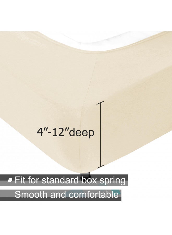 ALYVIA SPRING Box Spring Cover King Size - Jersey Knit & Stretchy Wrap Around 4 Sides Bed Skirt for Hotel & Home - King/Cal King, Beige  - Image 2