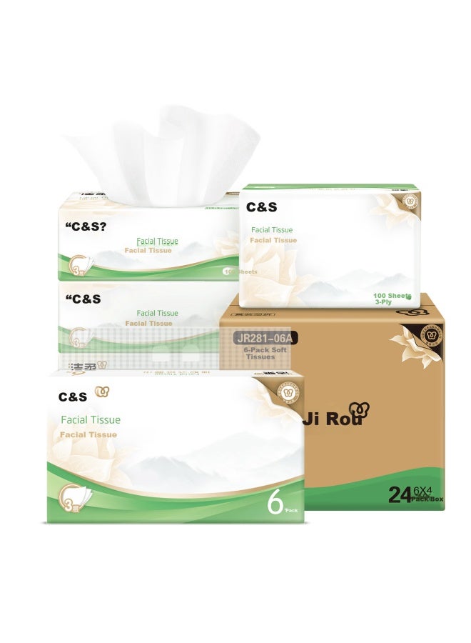 CS C&s 3-ply Facial Tissue 100 Sheets X 24 Packs S Size Bulk Box For Hotel Restaurant Commercial Use Napkins - Image 4