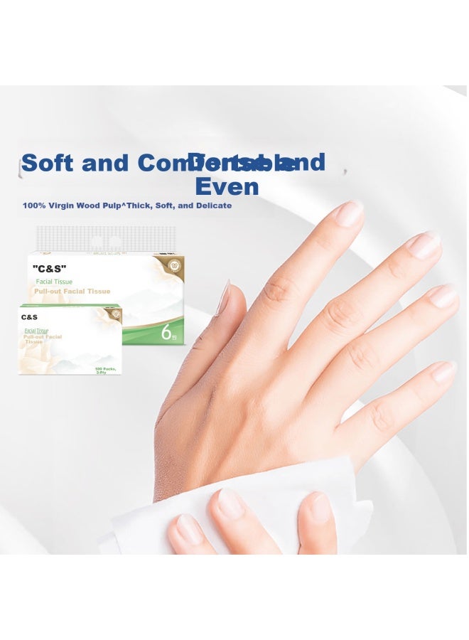 CS C&s 3-ply Facial Tissue 100 Sheets X 24 Packs S Size Bulk Box For Hotel Restaurant Commercial Use Napkins - Image 1