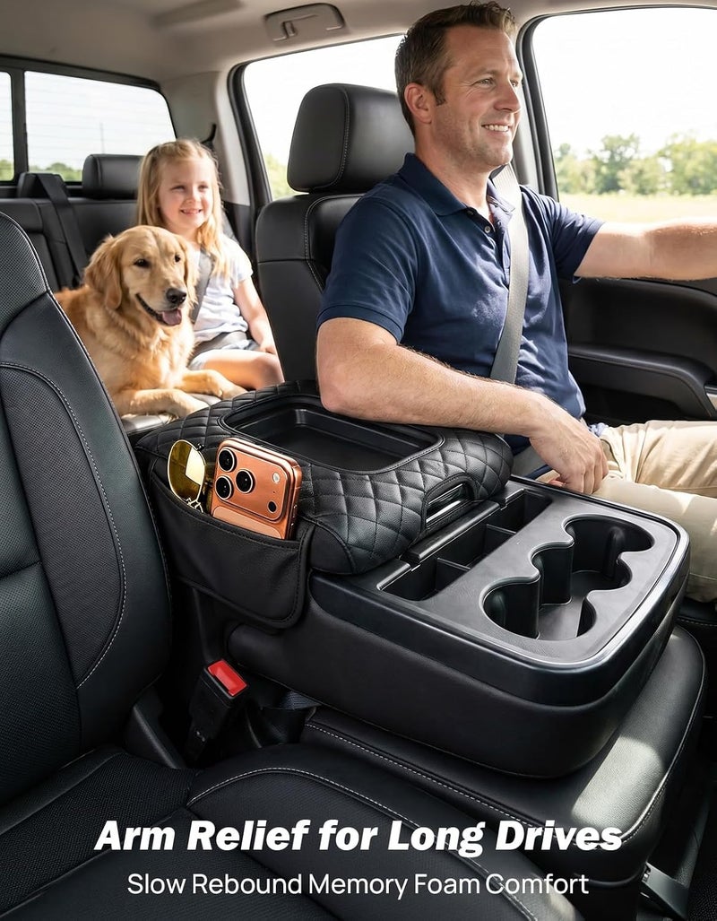 JOYTUTUS Center Console Cover Compatible with Silverado Sierra 2014-2018 Jump Seat, Leather Arm Rest Armrest Cover for Car, Durable Middle Console Cover Replacement for Trucks, with 2 Pocket - Image 3