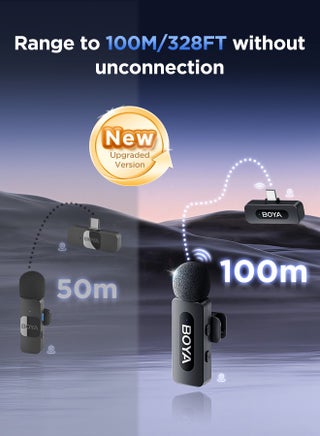BOYA BY-V20 wireless microphone Noise Cancellation Lavalier Microphone Mini Mic 100M Transmission microphone for Vlogging TikTok YouTube Content Creators Live Streaming Interview Recording iPhone Android Smartphones Action DSLR Camera Laptop PC - view 4
