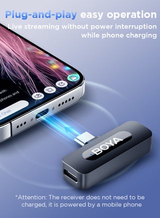 BOYA BY-V20 wireless microphone Noise Cancellation Lavalier Microphone Mini Mic 100M Transmission microphone for Vlogging TikTok YouTube Content Creators Live Streaming Interview Recording iPhone Android Smartphones Action DSLR Camera Laptop PC - view 5
