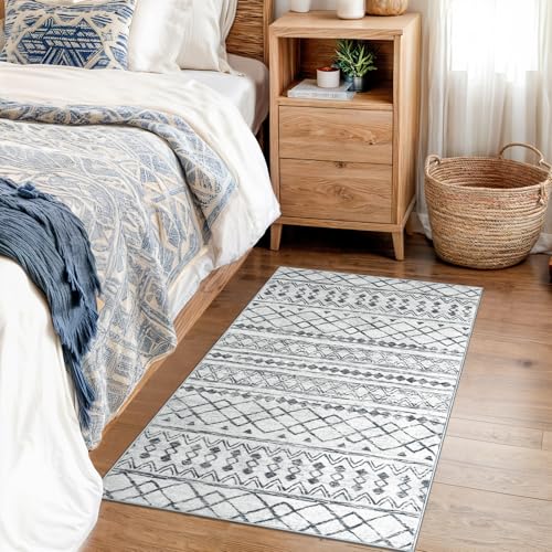 KUTA Moroccan Rugs for Entryway, 2x3 Grey Washable Small Area Rug, Non-Slip Ultra Soft Vintage Geometric Low-Pile Indoor Door Mat Floor Carpet for Indoor, Entrance, Kitchen - Image 4