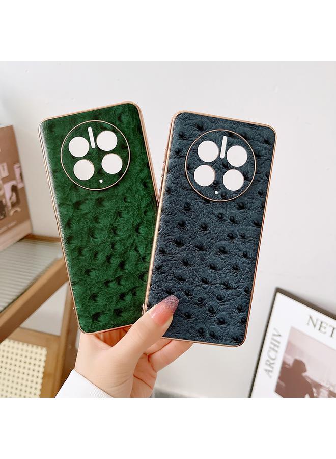 Green Tiger Case For Huawei Mate 50 Pro Genuine Leather Ostrich Texture Nano Plating Phone Case - Image 4