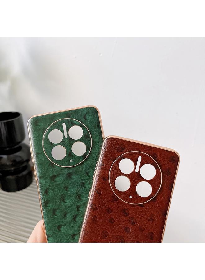 Green Tiger Case For Huawei Mate 50 Pro Genuine Leather Ostrich Texture Nano Plating Phone Case - Image 3