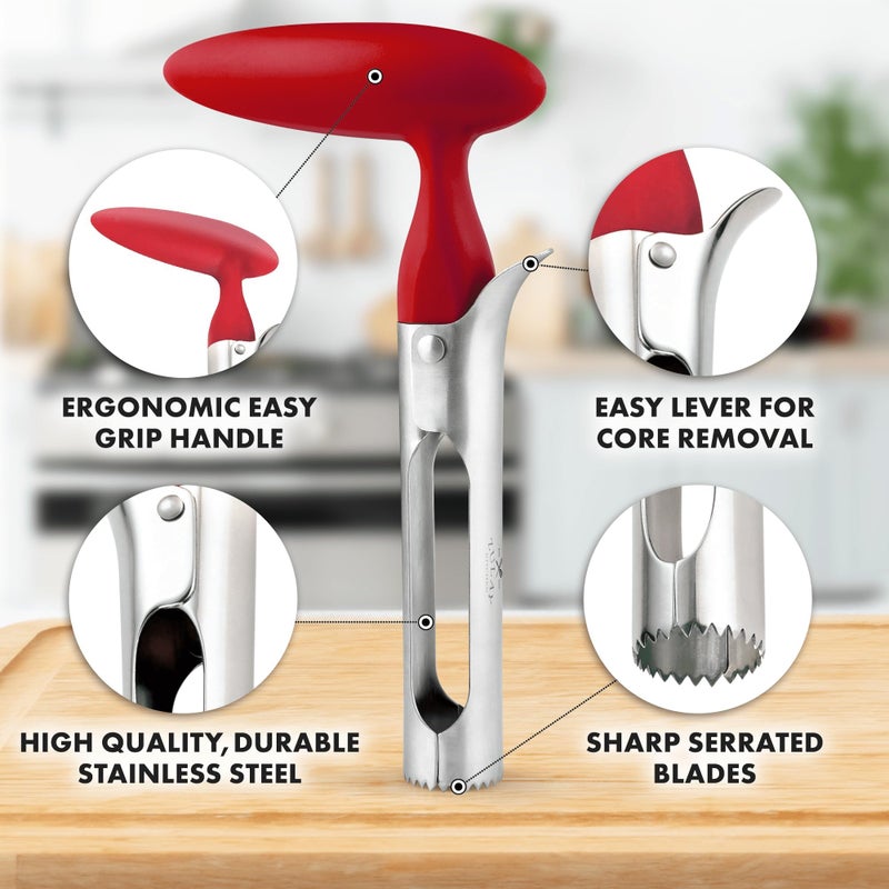 Zulay Kitchen Premium Apple Corer Tool - Ultra Sharp, Stainless Steel, Serrated Blades for Easy Coring - Easy to Use & Clean, Durable Apple Corer Remover for Baking Apples & More - Red - Image 3