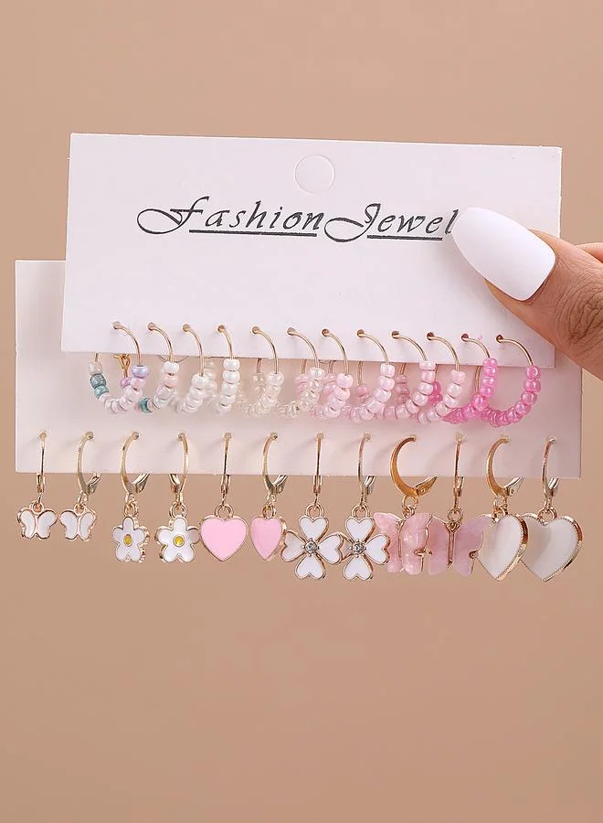 تايك تو Set Of 10 - Beaded and Butterfly Hoop Earrings