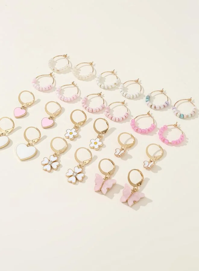 تايك تو Set Of 10 - Beaded and Butterfly Hoop Earrings
