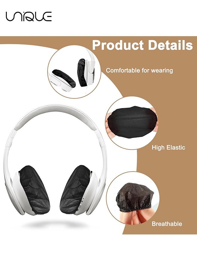 Unique 100 Pieces Disposable Headphone Covers Non-Woven Sanitary Headphone Ear Covers Black Fabric Headset Covers Ear Pad Covers for Headphones Dust-Proof Sanitary Headset Ear Pads 10-13cm - Black  - Image 3