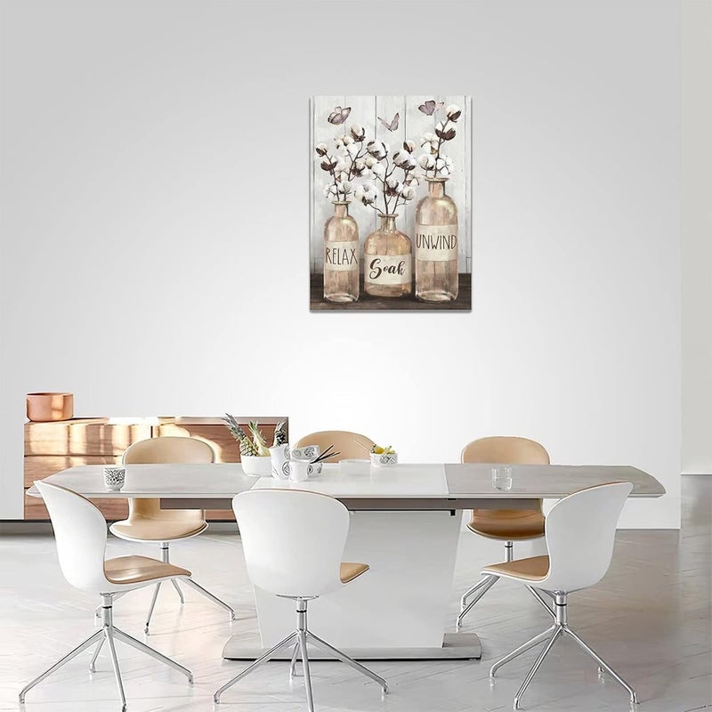 remzoke Farmhouse Bathroom Wall Art with Cotton Flowers and Butterflies - Image 5