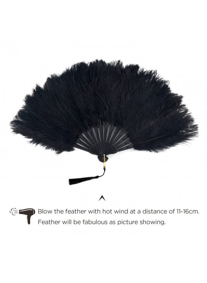 BABEYOND مروحة يد قابلة للطي من ريش النعام بأسلوب عتيق من BABEYOND - إكسسوارات فلابر من عشرينيات القرن الماضي (أسود) - Image 5