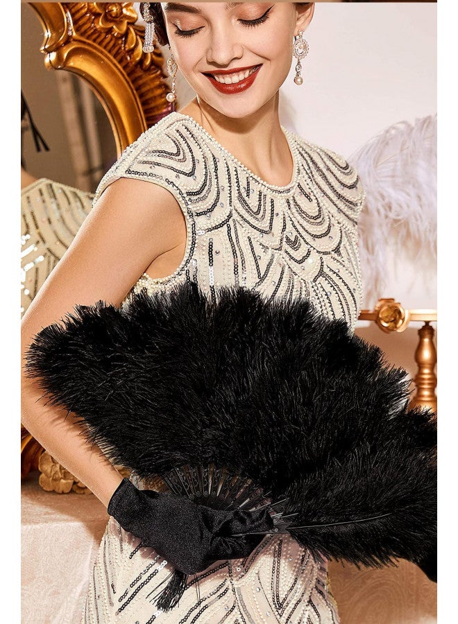 BABEYOND مروحة يد قابلة للطي من ريش النعام بأسلوب عتيق من BABEYOND - إكسسوارات فلابر من عشرينيات القرن الماضي (أسود) - Image 3