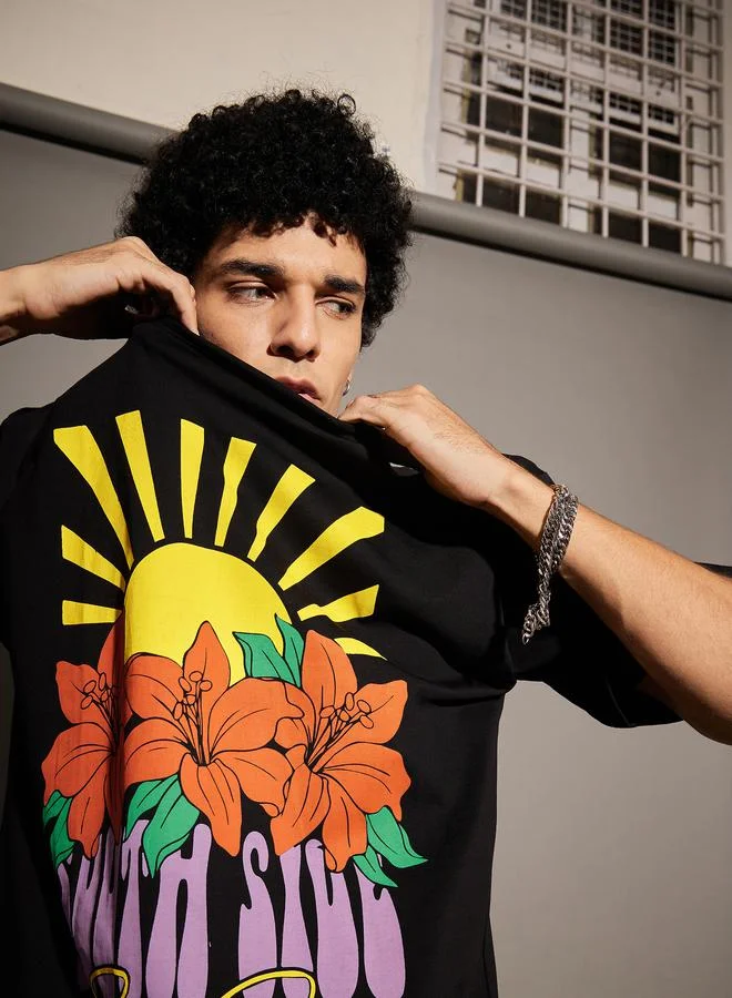 ماسكلن ساسافراس Surf Days Graphic Print Oversized T-Shirt by Styli